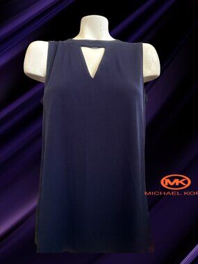 Michael Kors Navy Sleeveless Keyhole Top Size Large Preowned Minimalist Blouse